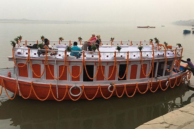 Reserved riverside seating for the evening Ganga Aarti at Dashashwamedh Ghat, Varanasi